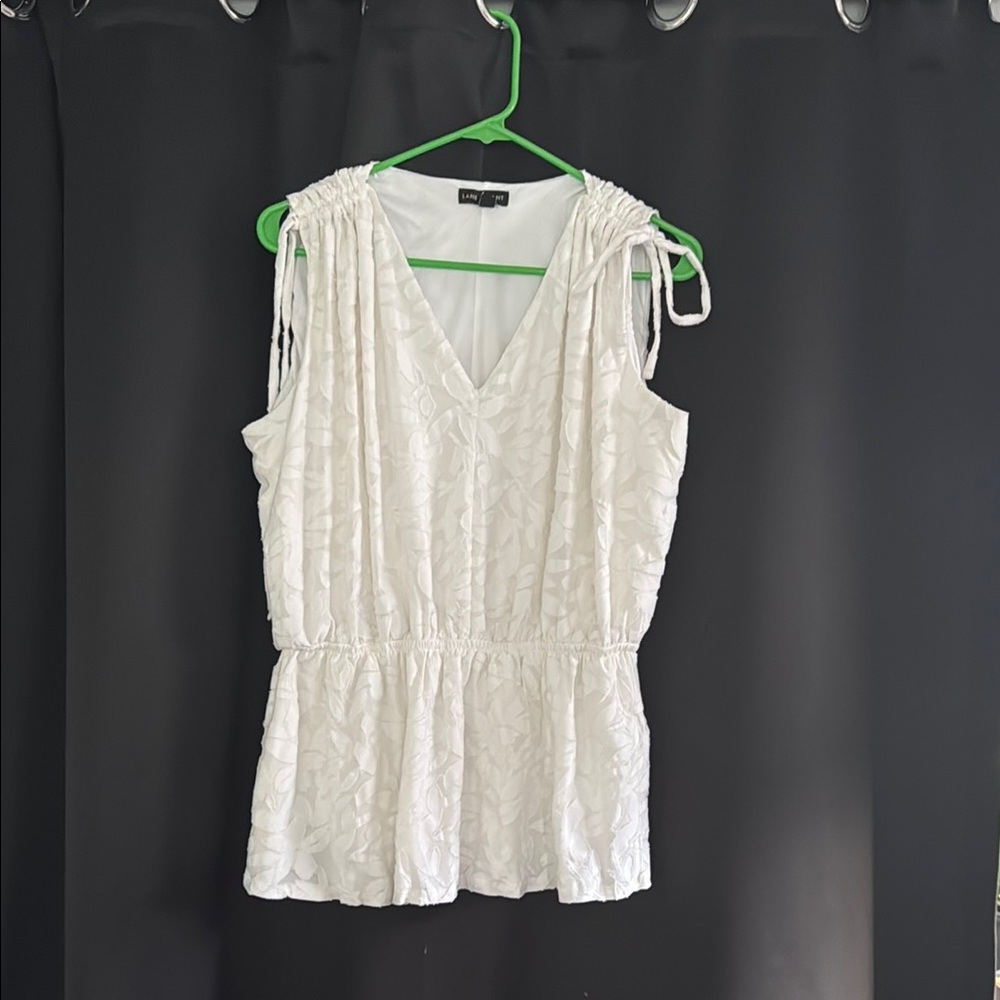 Lane Bryant Cream Smocked Tie Front Blouse